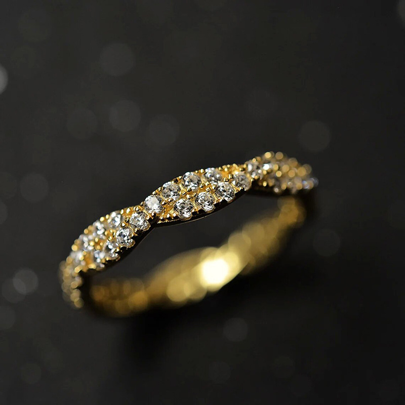 Cluster Ring 925 Sterling Silver Gold Plated Full Circle Diamond Ring Round Crystal Ring Women's Gold Engagement Ring Luxury Jewelry Size 6-10 - view 5
