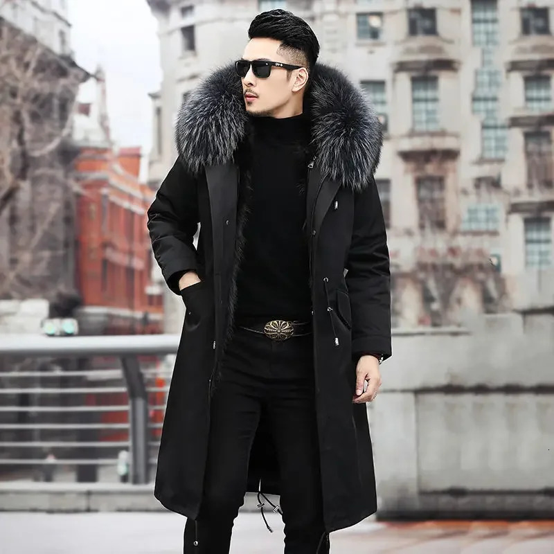 Thick Warm Coat Men Winter Mens Parker Medium and Long Fur In One Thermal Jacket Detachable Liner 241104