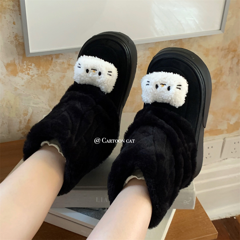 2024 Winter Fur Boots Snow Boots Women Fluffy Fuzzy Furry Faux Fur Boots Middle Calf Platform Pink Black White Furry Boots