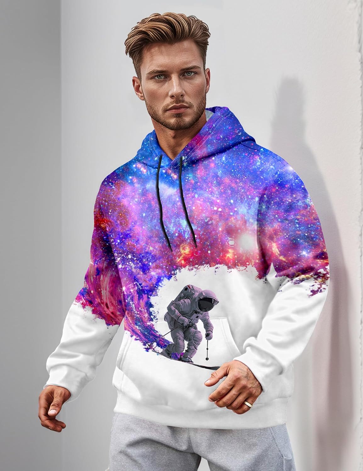 Hoodie for Mens Womens Mens Hoodie Long Sleeve 3D Galaxy Print Drawstring Casual Fashion Pullover with Big Pocket Graphic Hip hop style fashion