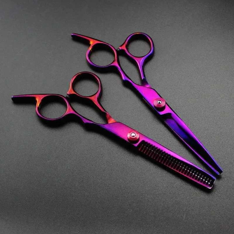 Hair Scissors 6 Japan Stainless Purple Hair Cutting Scissors Barber Thinning Shears Haircut Set for Hairdressing DropshippingXJ2411
