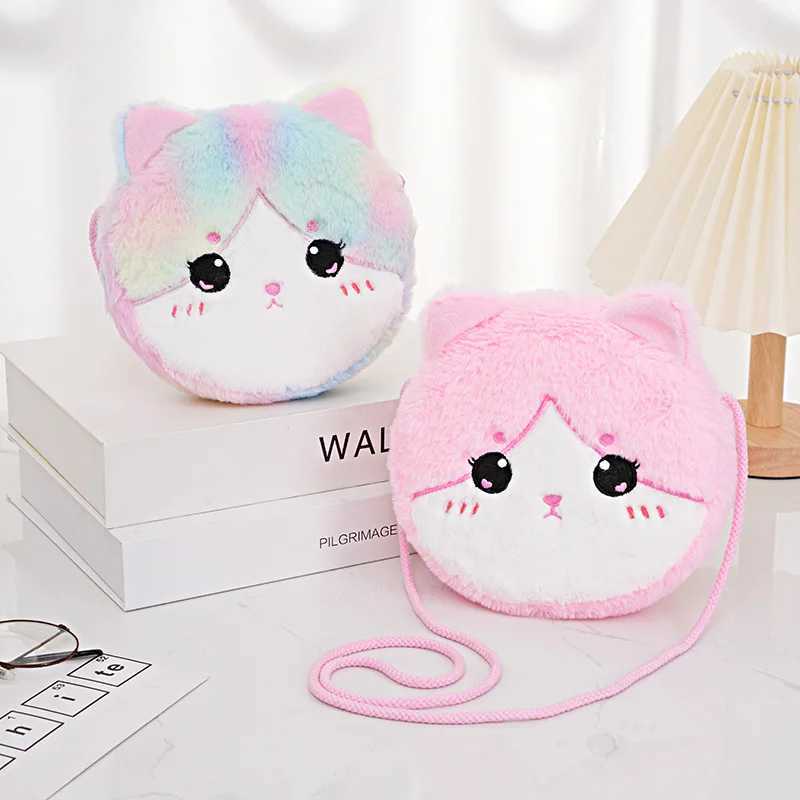 Kawaii Cat Crossbody Bag Single Shoulder Bag Girl kids Cute Plush Round Zero Wallet 2024 New LX241104