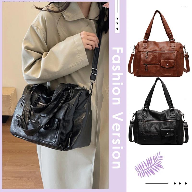 2025 NEW Drawstring Women Casual Satchel Bag Adjustable Strap PU Leather Chic Hobo Solid Color Vintage Shoulder Large Capacity Messenger zhanyishengli