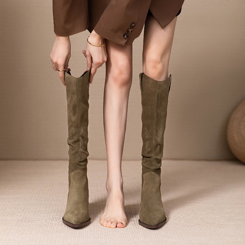Women's Fashion Boots:Pointed Toe Chunky Heel Winter Hot Sale Simple Design Versatile Plus Size,Blakc/Khaki,Free shipping