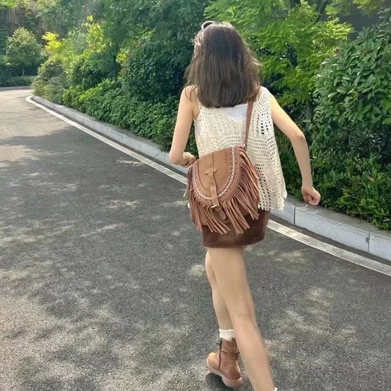 2024 New Beach Single Shoulder Diagonal Straddle Imitation Deer Skin Velvet Tassel Large Capacity Summer Travel Essential Women's Bag #25 b752f