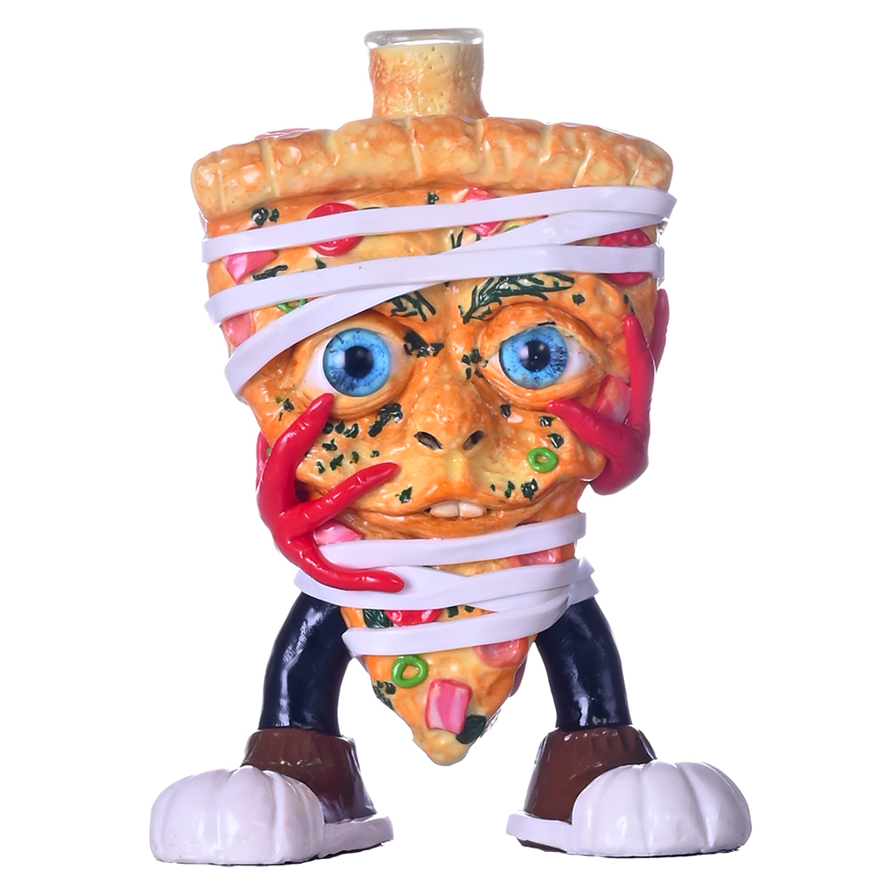 Cartoon Pizza Monster Glass Smoking Set - 6.7in Polymer Clay Crafted Water Pipe & 10mm Bowl