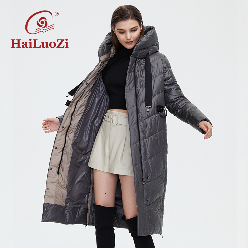 Hailuozi Women's Winter Jacket New Women Coat Lengthened Warm Windproof Hooded Belt High-Quality Bio-Cotton Filg Parka 6032