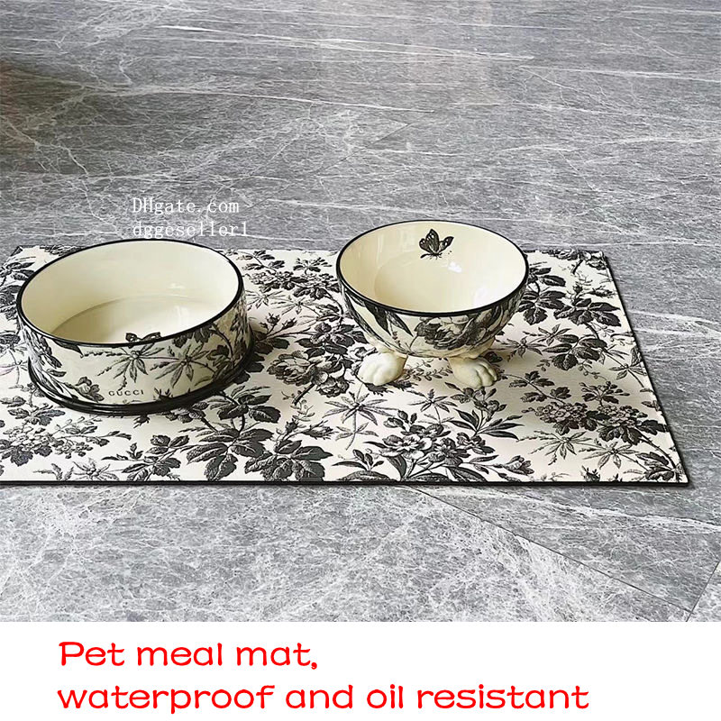 Designer Dog Bowls, Ceramic Dog-Food Bow Set for Small Medium Size Dogs and Cats, No Spill Non-Skid Dog Bowl Mat and Non-Slip Weighted Pets Bowls g ho