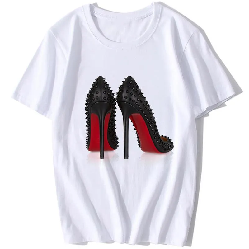 Women's T-Shirt Est Watercolor High Heels Shoes Print Fashion Femme Women 90s Hip Hop Tops Tees Shirt Hipster Vintage Streetwear