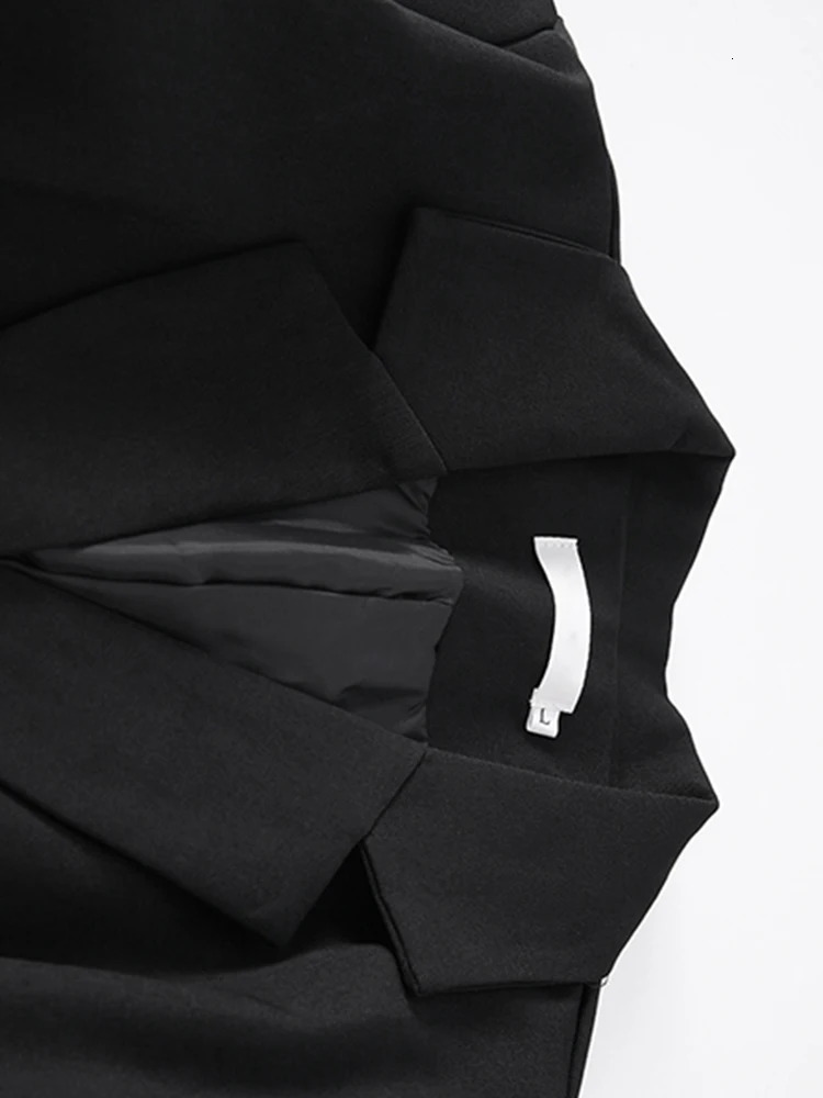 EAM Black Bandage Buckle Causal Blazer Women Lapel Long Sleeve Loose Fit Jacket Fashion Spring Autumn 30A2051 241021