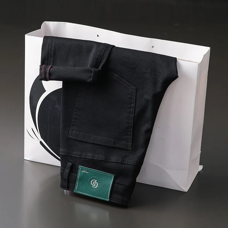 MenS Jeans Black Straight Slim High-End Fashion Everything Casual Cotton Casual Business Denim Pants 240319