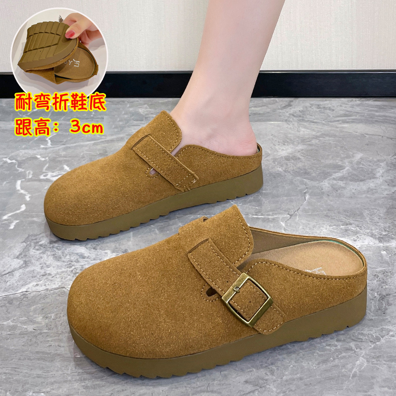 Korean version soft soled half toe slippers 2024 autumn new shoes fashionable and versatile flat bottom women's shoes low heel lazy shoes