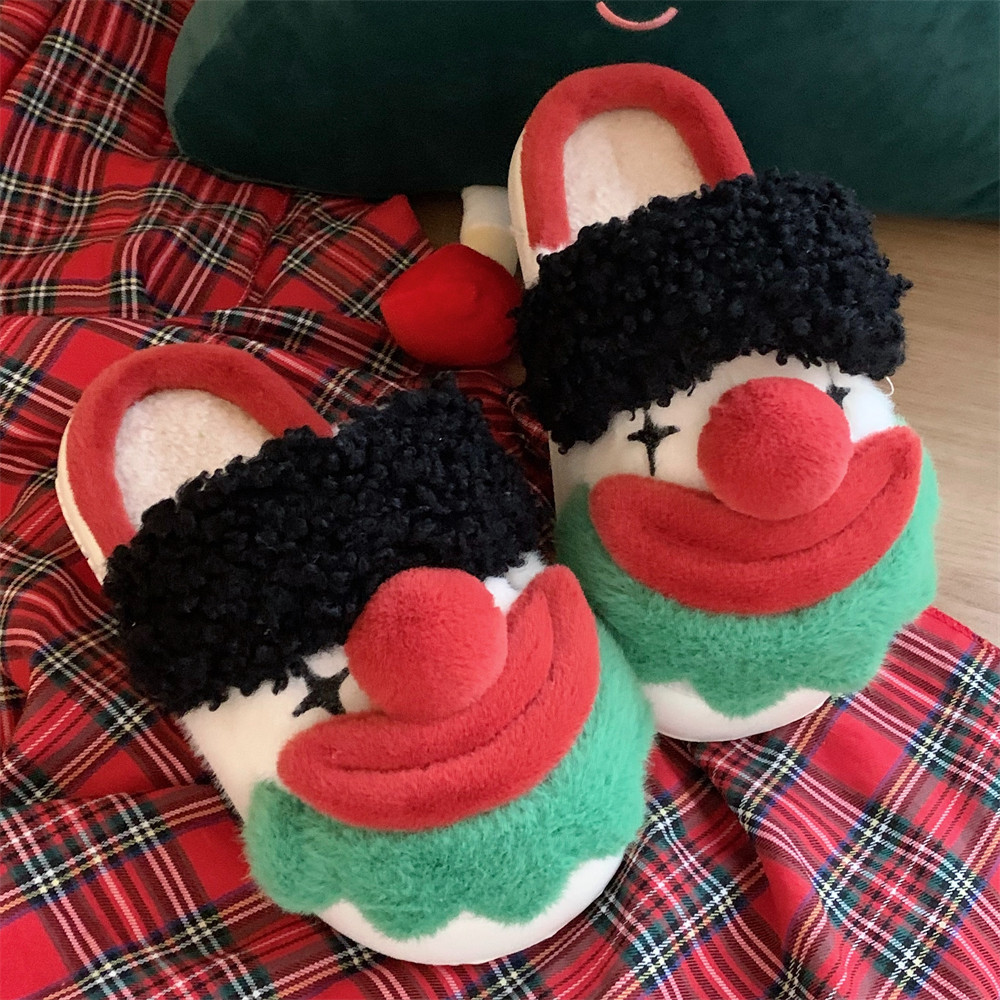 Slipper Fluffy slipper Ladies plush fun winter sweet home fashion girl home casual fashion platform shoes indoor Fun clown cotton slippers
