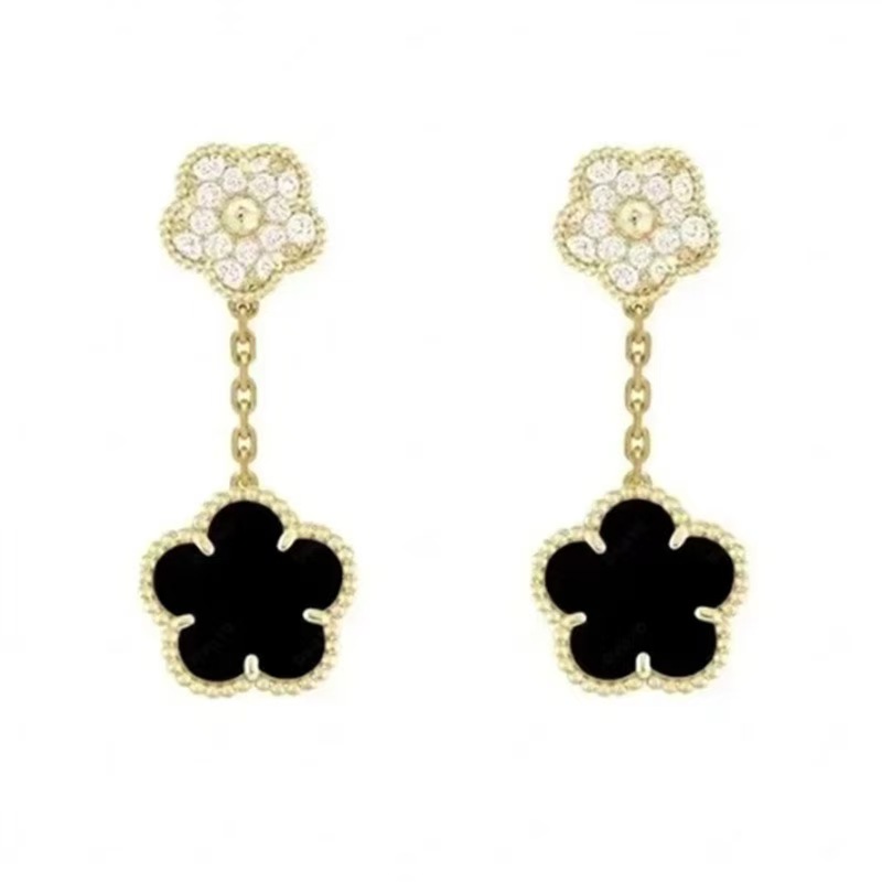 Luxury Crystal Clover Earrings with Double Flower Pendant Earrings High Quality Titanium Steel Designer Earrings for Women