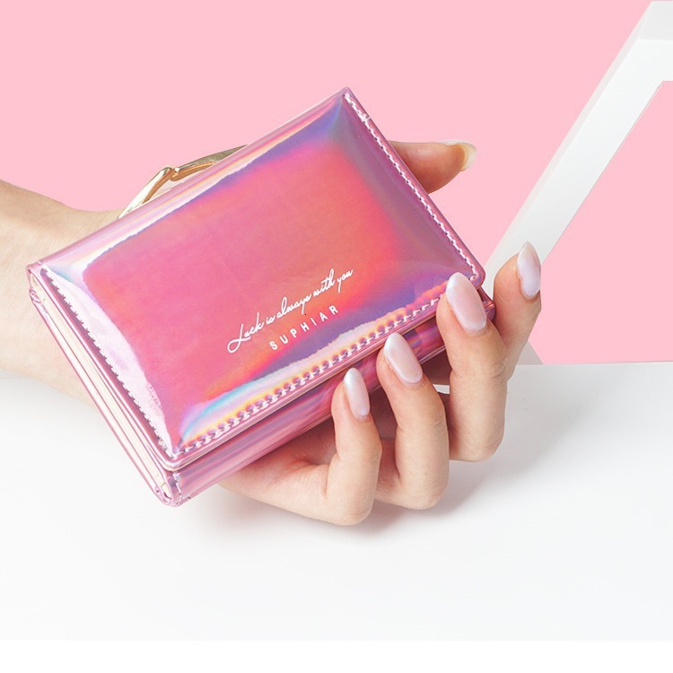 New Fashion Card Bag Trendy Folding Minimalist PU Leather Laser Instagram Women's Short Zero Wallet