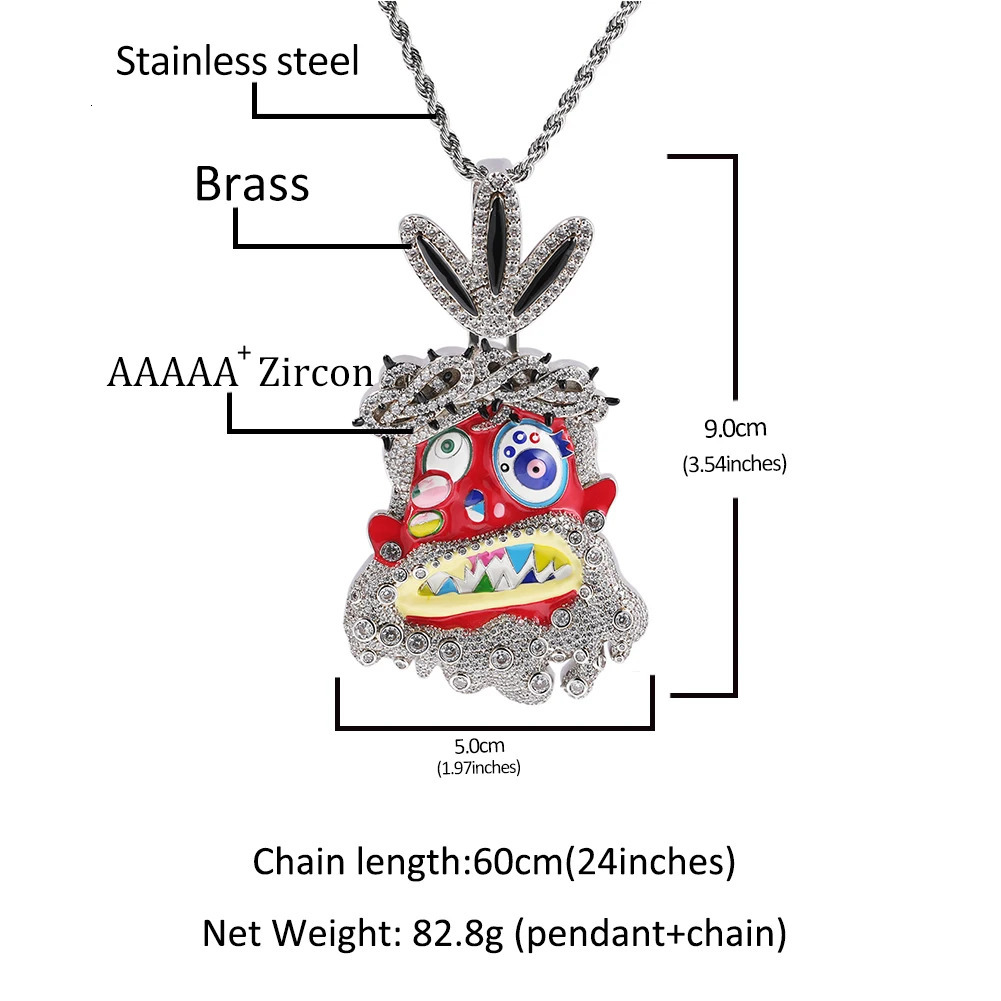 THE BLING KING Travis Scott Hip Hop Anime Enamel Funny Ghost Pendant Necklace Rap Jewelry Colorful Face With Full Cubic Zircon 241104 - view 3