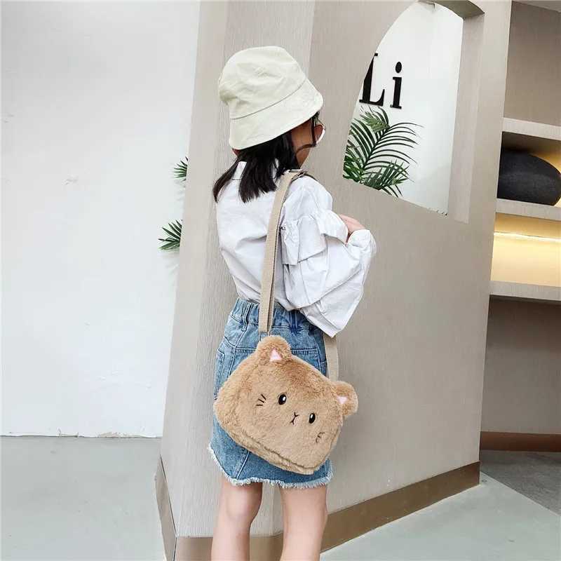 Soft Plush Little Girl Messenger Bag Cute Cat Children Small Shoulder Bags Lovely Boys Kids Purse Handbags Crossbody Bag LX241104