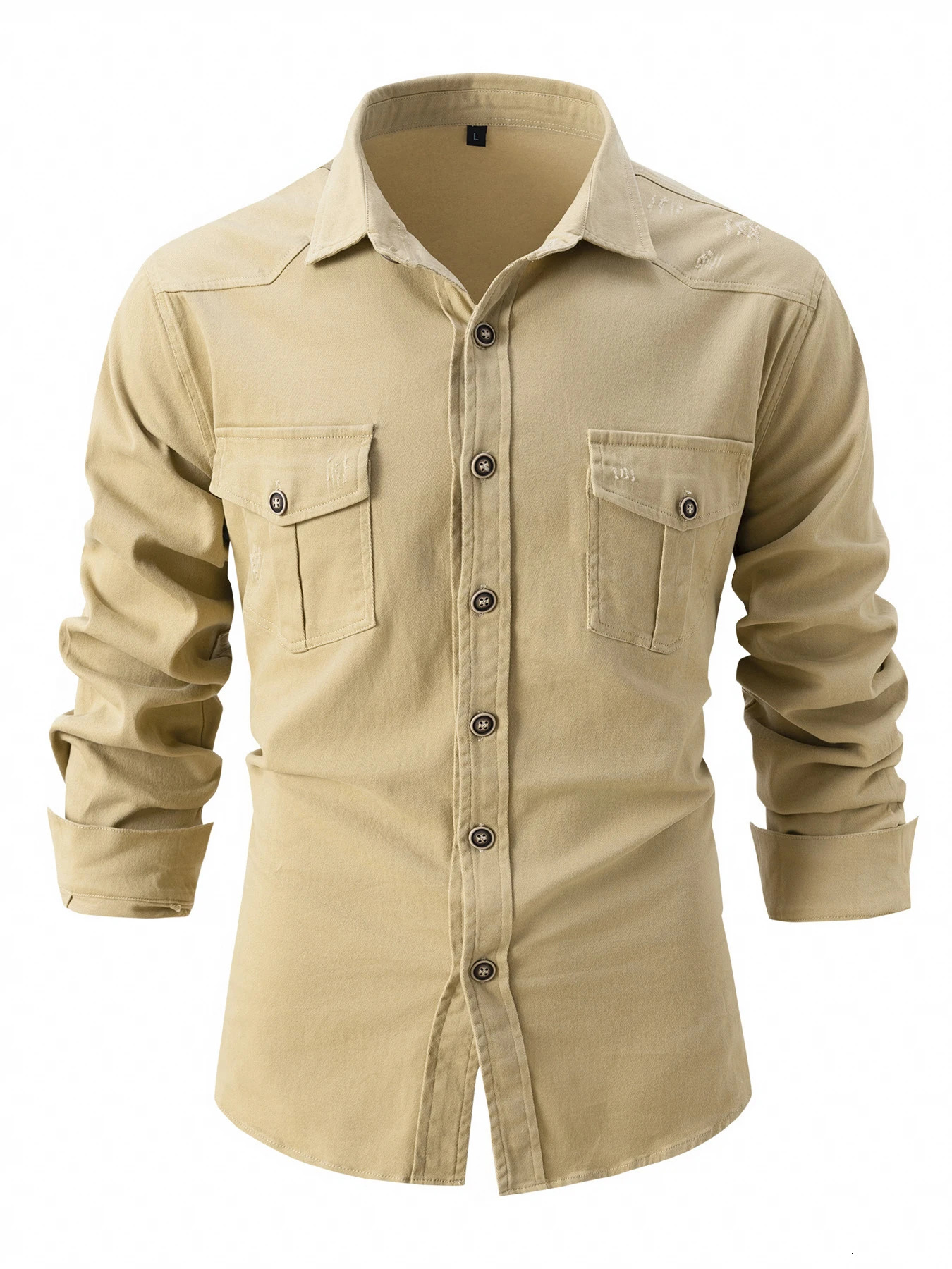 European size denim shirt mens casual solid color double pocket mens long sleeved washable elastic cotton fashion business sh 241030
