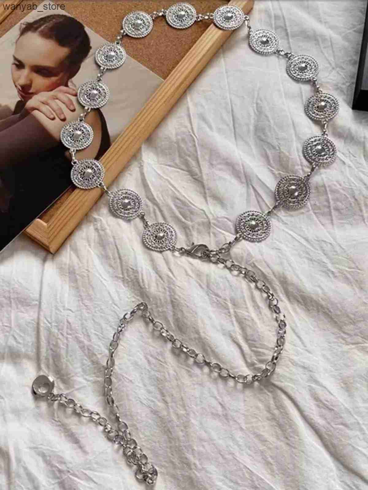 Belts Womens Steampunk Hollow Round Waist Chain Womens Design Art Alloy Belt Used for Dresses Elegance and Fashion Bohemian L240910