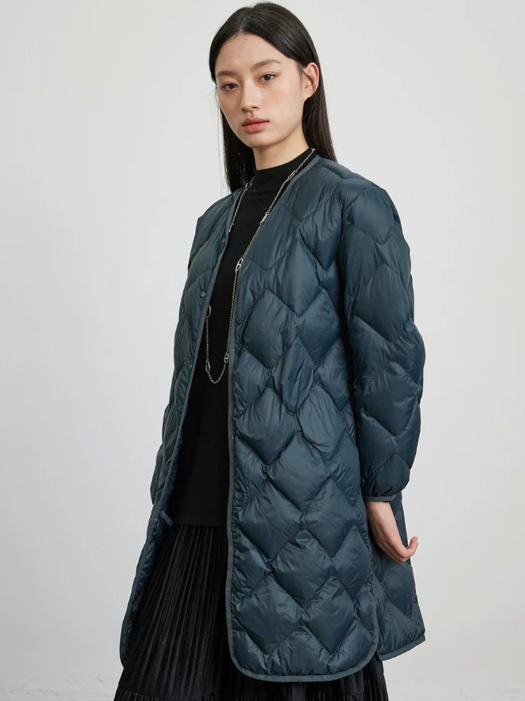 Women's Fall Winter New Puffer Coats Round Neck Vintage Single-Breasted Outerwear Thick Warm Mid-Length Down Jackets