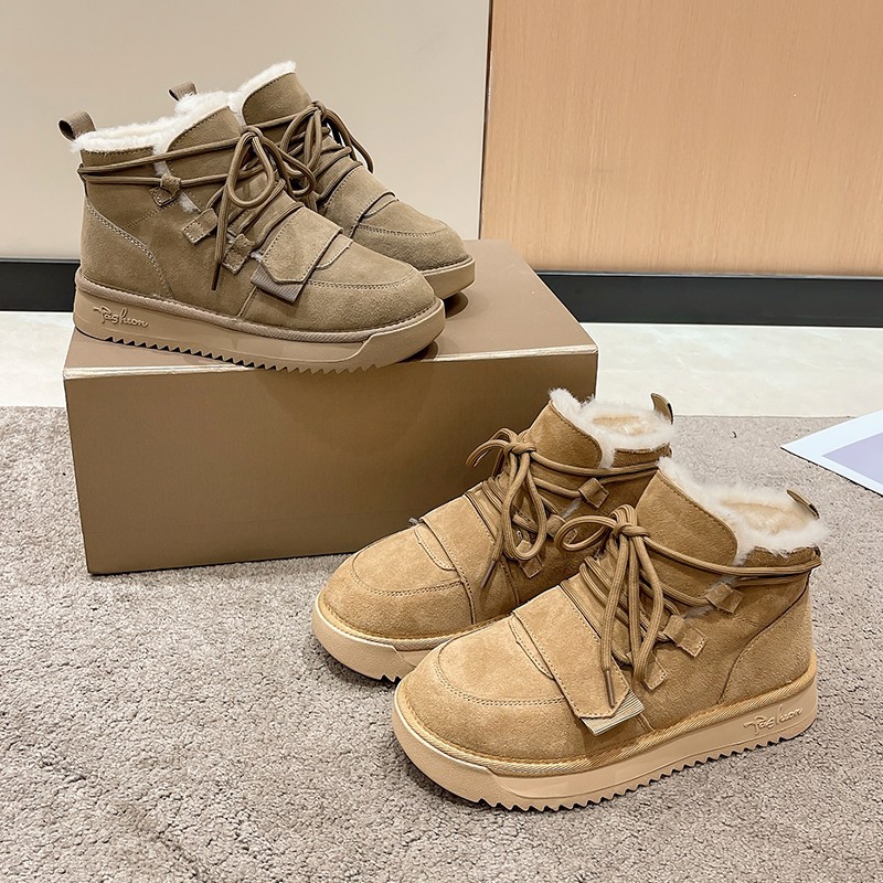 Women's Autumn Winter Casual Lace Up Plush Thick Warm Low Cut Cotton Boots Free Shipping.