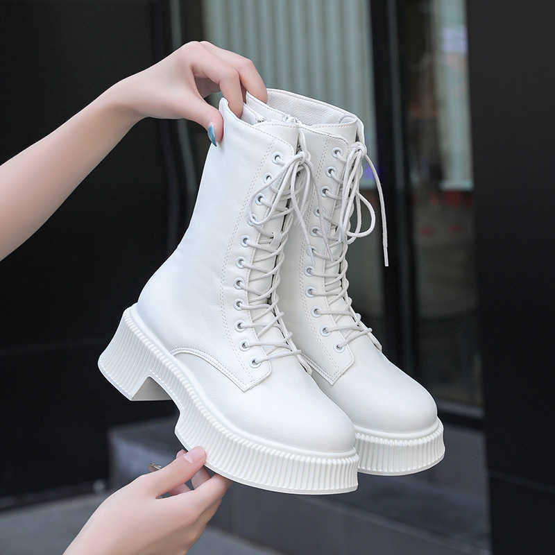 CMM British Thick Heel Plus Size Boots for Women Autumn and Winter Versatile Slimming Lace Up Fashion Chelsea Boots Chimney Boots