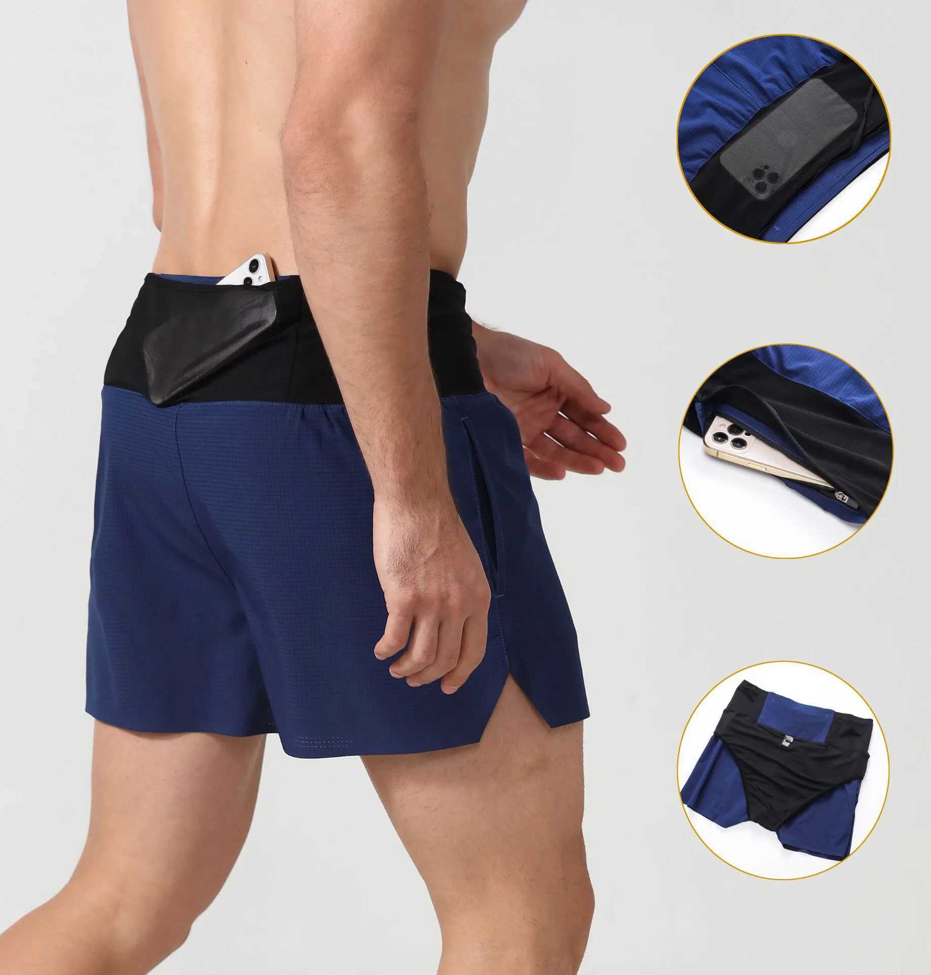 Marathon Running Shorts Men 2 In 1 Quick Dry Workout Training Fitness Jogging Multi-Pocket Man Gym Sport Shorts with Waist PouchXJ241104