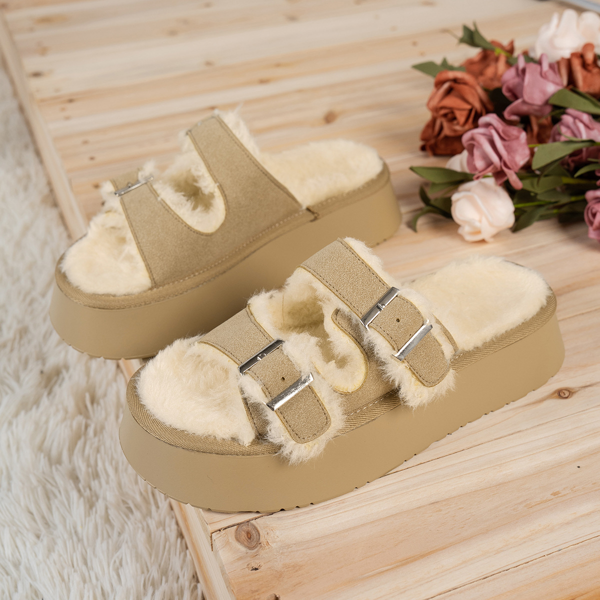 Women's Plus Size Autumn Winter Lamb Wool Fashionable Cotton Slippers.