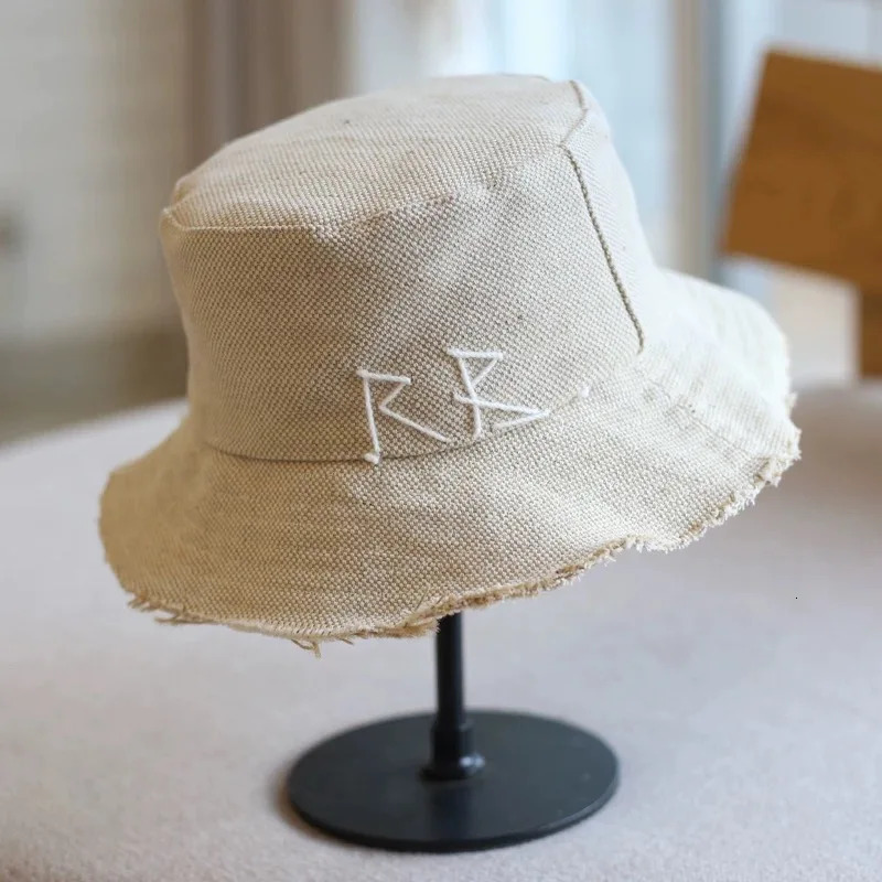 Cotton Linen Bucket Hats Women Men Summer Letter Embroidery Breathable Hats 241104