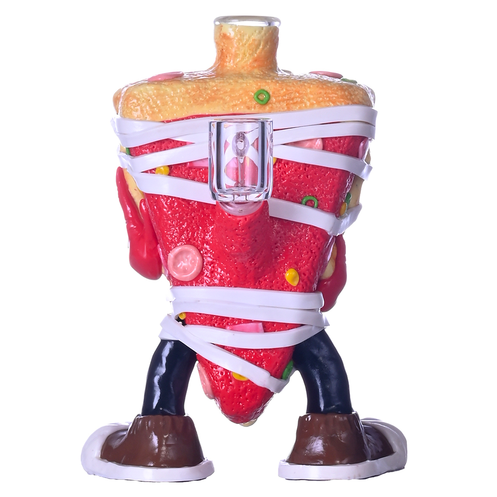 Cartoon Pizza Monster Glass Smoking Set - 6.7in Polymer Clay Crafted Water Pipe & 10mm Bowl