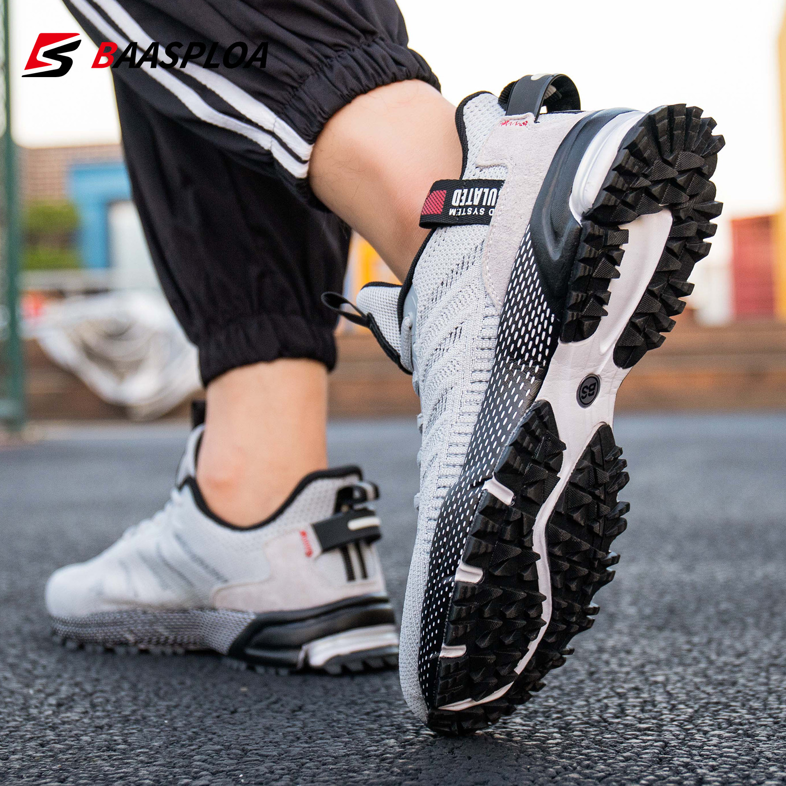 Baasploa Running Shoes For Men Lightweight Sneakers Man Designer Mesh Sneaker Lace-Up Male Breathable Sports Tennis Shoe