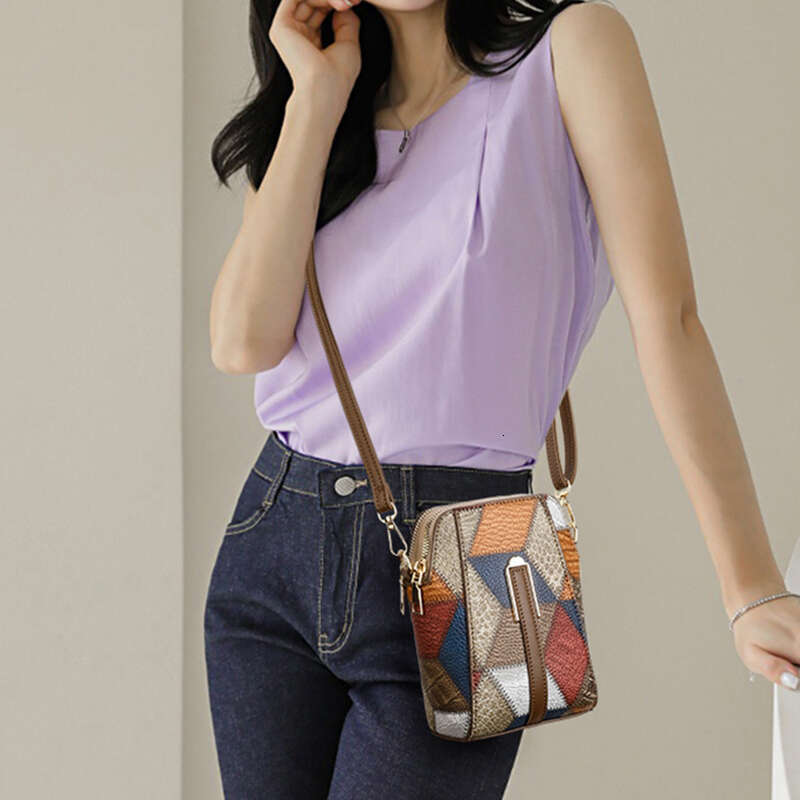 Designer Bag PU Leather Women Shoulder Bag Multi Zipper Soft Cowhide Girls Small Mobile Phone Bag Color Stitching Crossbody Bag purse luxury bag