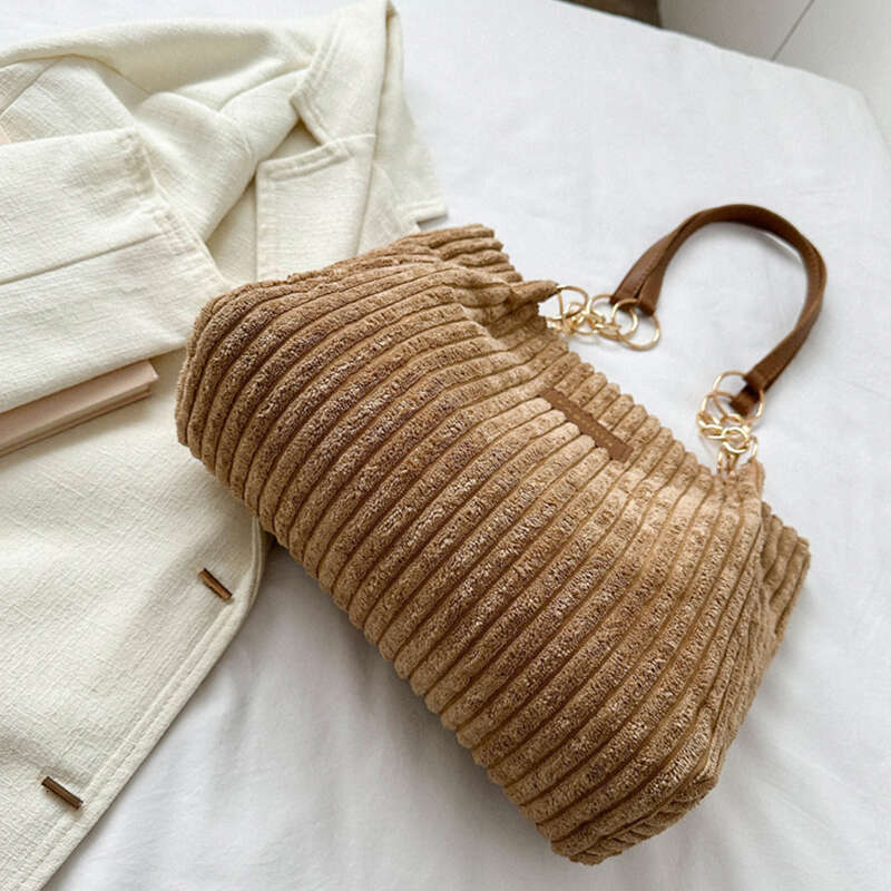 Designer Bag Retro Large Capacity Shoulder Bag Casual Simple Portable Shopper Tote Bag Corduroy Solid Commuter Zipper Women's Handbag purse luxur