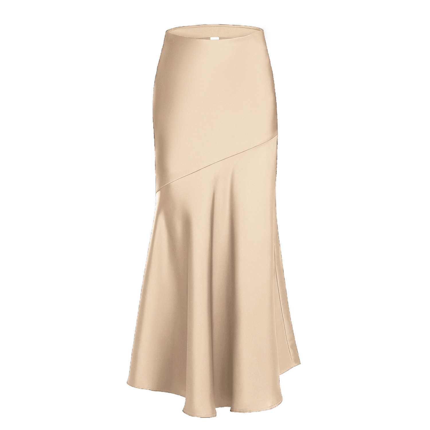 WoMens Acetate Satin Long Skirt With High Waist And Elastic Career Skirts Splicing Slim Fit And Slimming Hip Hugging Skirt Clothes For Women 241023
