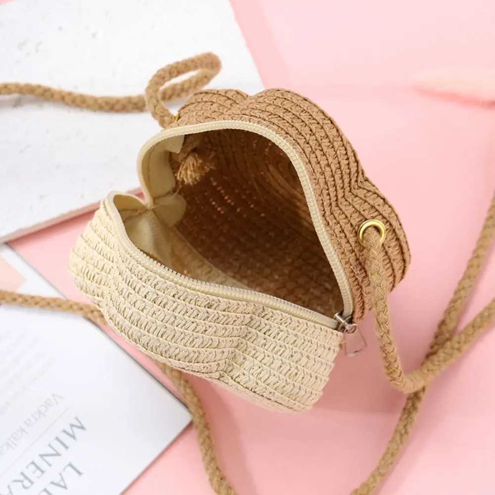Childrens Straw Shoulder Bags Beach Bag Coin Purse Kids Flower Woven Crossbody Bag LX241104