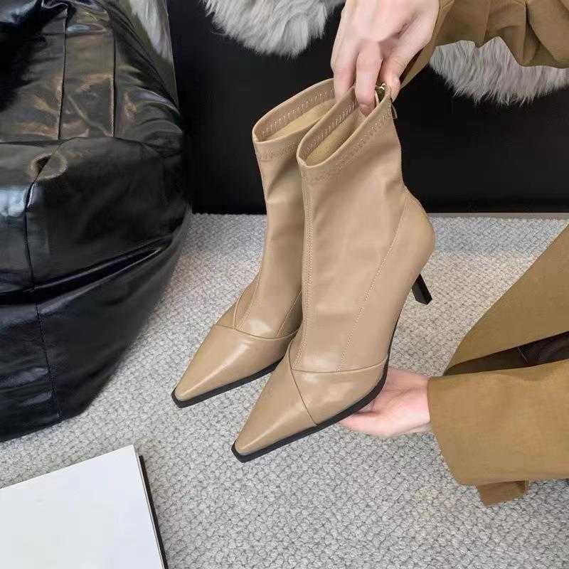 CMM French Thin Heel Pointed Thin Boots High Heels Bare Boots Womens Short Boots Autumn and Winter New Single Boots Korean Version Fashion Boots