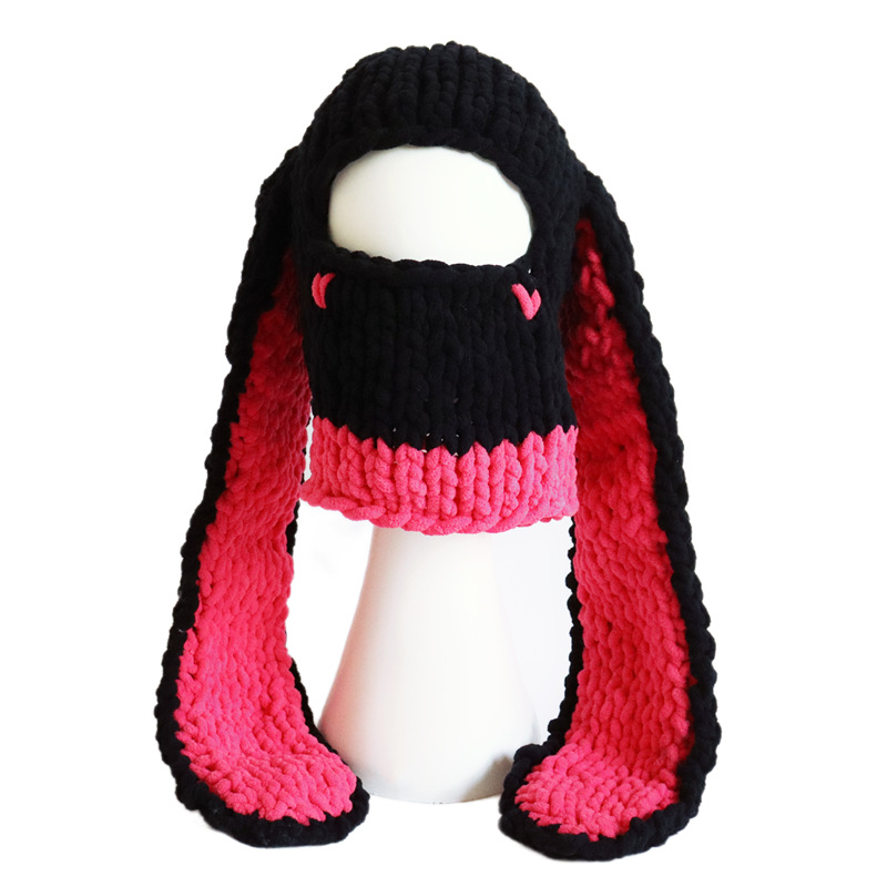 Beanie Skull Caps Autumn Winter Unisex Knitted Hat Adults Handmade Knitted Color Big Rabbit Ear Thickened Warm Mask Christmas gifts