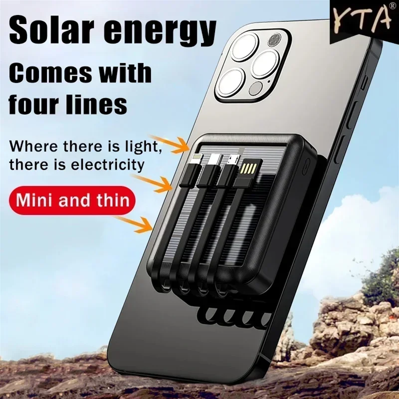 20000mAh 4USB Lines Slim Solar Power Bank Charging Portable Charging External Spare Battery for All Smartphones Solar Powerbank