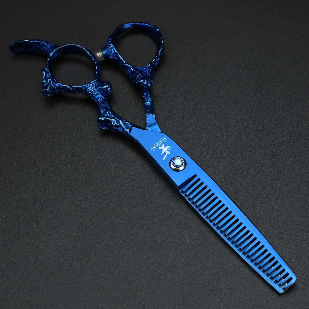 Blue Dragon Handle 6-inch Japanese 440C Steel Hair Scissors barber Cutting scissors and thinning scissorsXJ241104