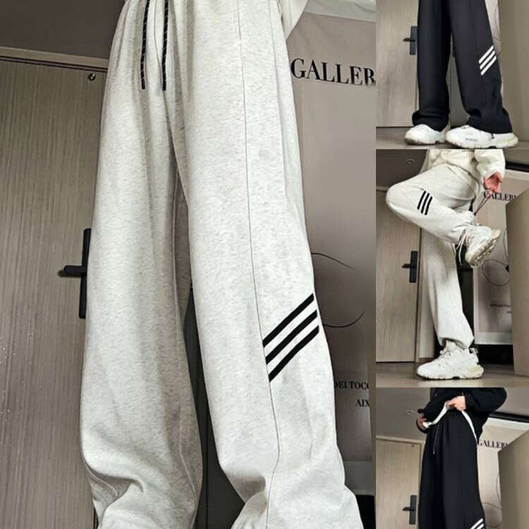 shanshi three stripes mens joggers pants three bar gray sweatpants men's trendy brand loose straight leg hanging feeling sports versatile high st