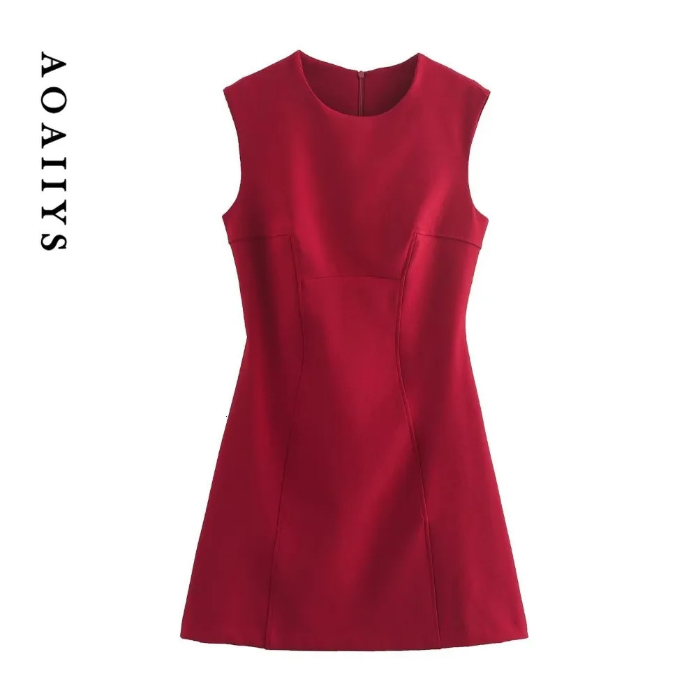 Aoaiys Womens Sleeveless A-Line O-Neck Zipper High Waist Sexy Mini Dress Fashion Elegant Summer Dress 241031