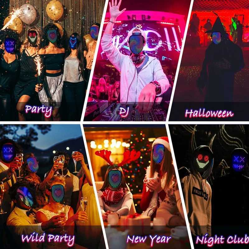 LED luminous face mask RGB full-color face changing luminous face mask Halloween Christmas carnival costume DJ lighting up party role-playing Y241104