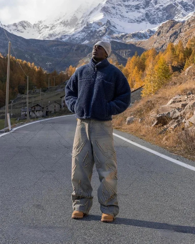 Street Hip-hop Raw Edge Washed High-waisted Jeans Y2k Men Harajuku Retro High Street Oversized Straight Wide-leg Pants Women 240319