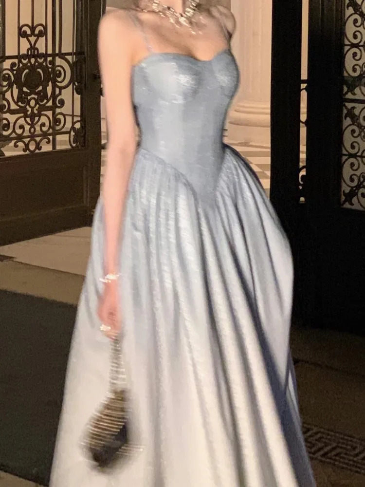 Elegant Party Short Dresses for Women Summer Vintage Spaghetti Strap Casual Female Clothes Wedding Birthday Midi Dress 240319