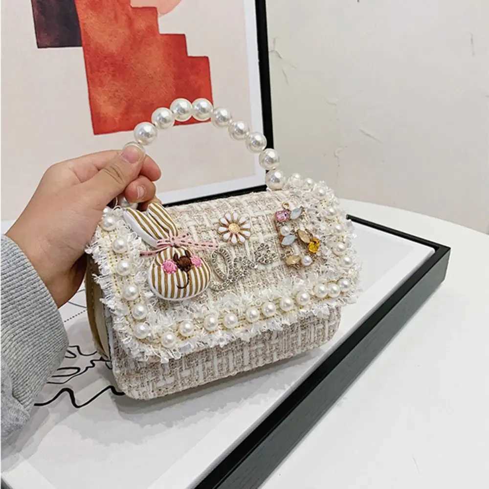 Pearl Handle Mini Chain Crossbody Bag Fashion Square Coin Purse Kids Handbag Clutch Bag Bow-knot Princess Shoulder Bag LX241104