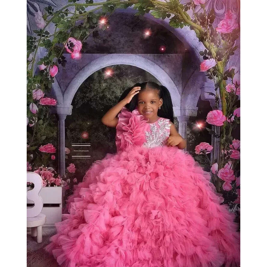 Pink Organza Pageant Quinceanera For Little Girls Halter D Ral Wers Lace Wer Girl First Communion Dresses