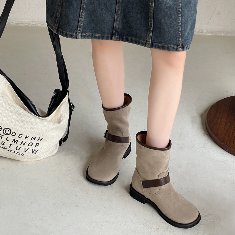 Women's Fashion Boots:Simple Design Retro Martin Boots Winter New Trendy Versatile Round Toe Short Boots,Brown/Khaki,Free shipping