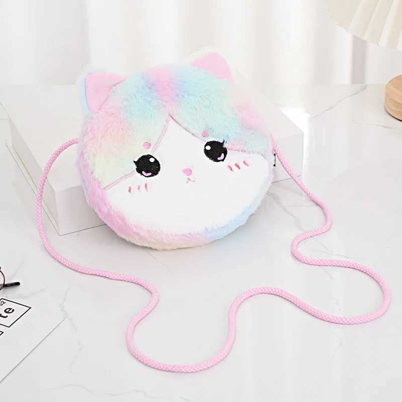 Kawaii Cat Crossbody Bag Single Shoulder Bag Girl kids Cute Plush Round Zero Wallet 2024 New LX241104