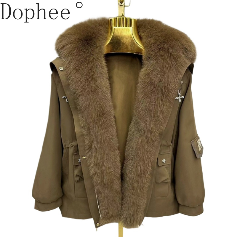 Korea New Winter Women Parkas Fox Placket Casual Overcoat Thicken Warm Removable Rex Rabbit Er Fur Wadded Jacket Coat