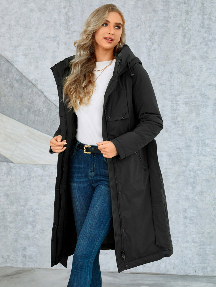 Cinemore Winter Down Jacket Women Warm Long Classic Zipper Lacing Design Pocket Hooded Slim Parkas Female Coat Gm-82160